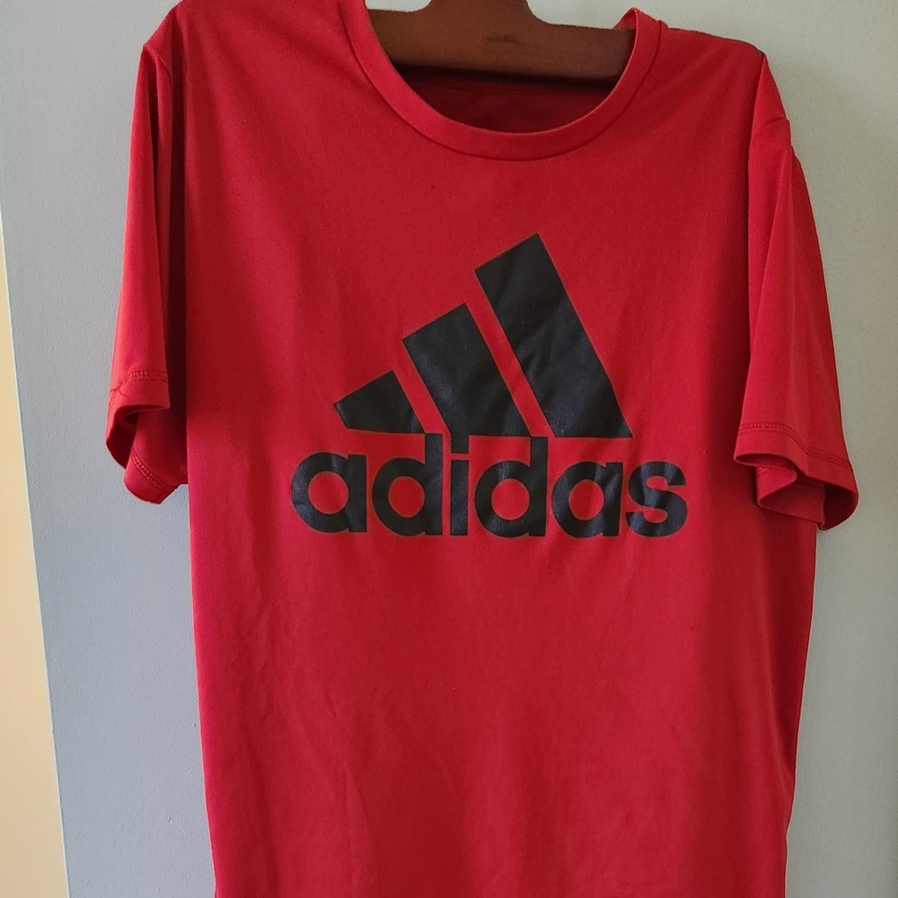3 pair Adidas L boy pants & 1 Adidas Red T-Shirt with Black Logo